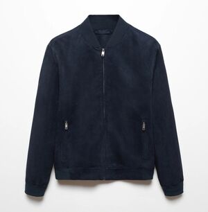 Mango Man - Dark Navy Suede Effect Bomber Jacket - Size L - MNG